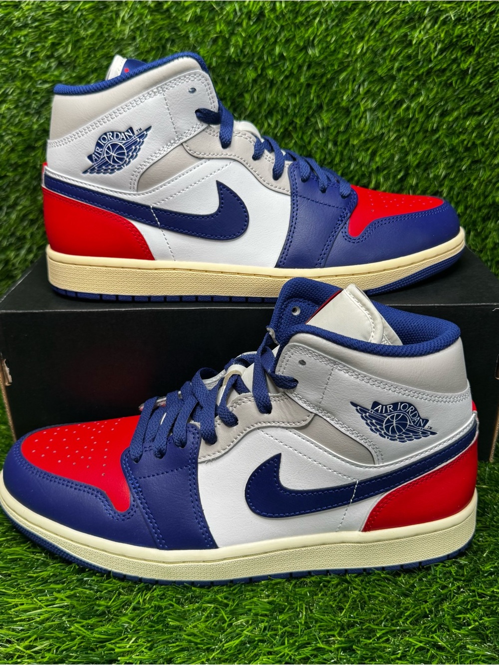 Size 10 - Mens Nike Air Jordan 1 Mid Rare Air Red White Blue Shoes - DQ8426-102